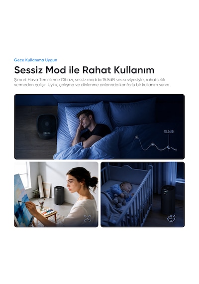 Şımart Akıllı Hava Temizleyici Pro H13 Hepa Filtreli 450 M3 Uv Negatif İyonlu Wi-fi Kontrollü 54 M2 Siyah