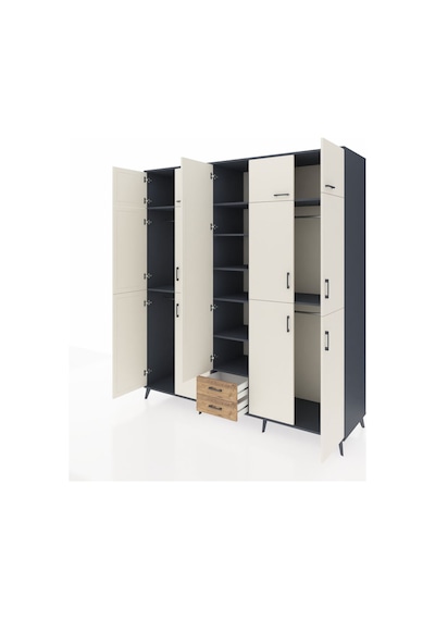 Kronos Dolap 10 Raflı 2 Çekmeceli 4 Askılı 220x59x243 Antrasit-aytaşı/çam Aytası/atlas Çam