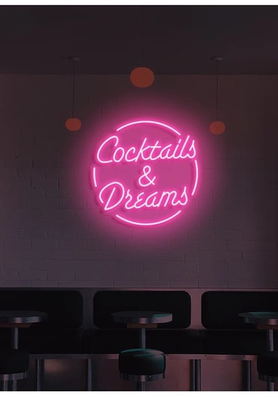 Coctails & Dreams Yazılı Neon Tabela Pembe
