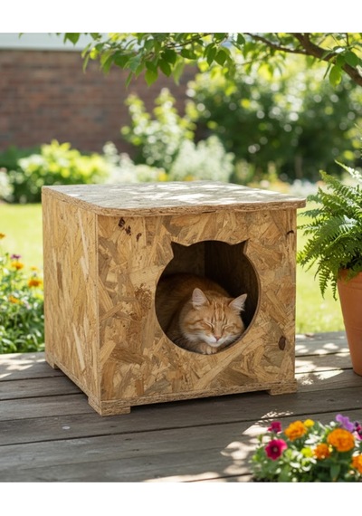 Reyo Kedi Evi Dış Ortam Uygun Ahşap Kedi Evi Osb 45 x 35 x 34 CM CAT12