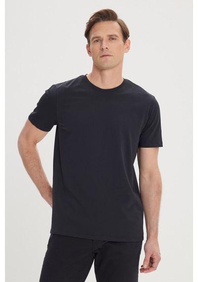 Ac&co Erkek Sıyah Slim Fit Dar Kesim Pamuklu Bisiklet Yaka Tişört SIYAH