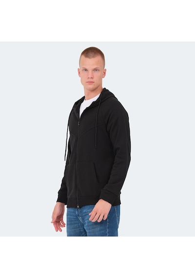 Slazenger KAZUE I Erkek Fermuarlı Kapüşonlu Cepli Siyah Sweatshirt
