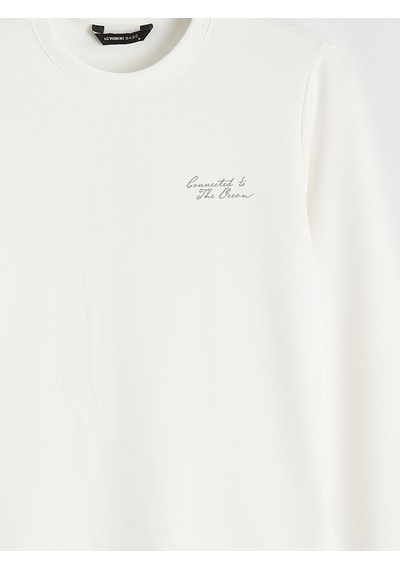 Lcwaıkıkı Classic Beyaz Bisiklet Yaka Nakışlı Erkek Sweatshirt