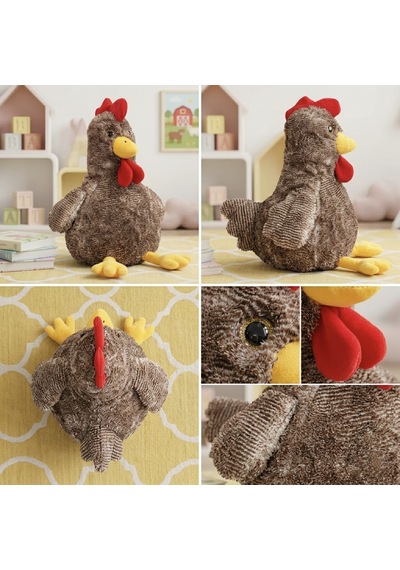 Sesli Öten Çilli Horoz Peluş Oyuncak 40 Cm Açık Kahverengi