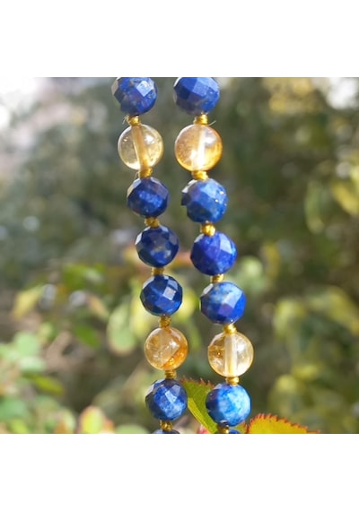 Sibelce 2168 Labradorit Lapis Lazuli Sitrin El Yapımı Düğümlü Kolye Çok REnkli