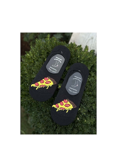 Lousocks Unisex Pizza Dilim Desenli Siyah Babet Çorap