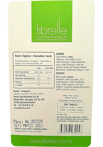 Fibrelle Stevia Tablet Tatlandırıcı 300 Tablet