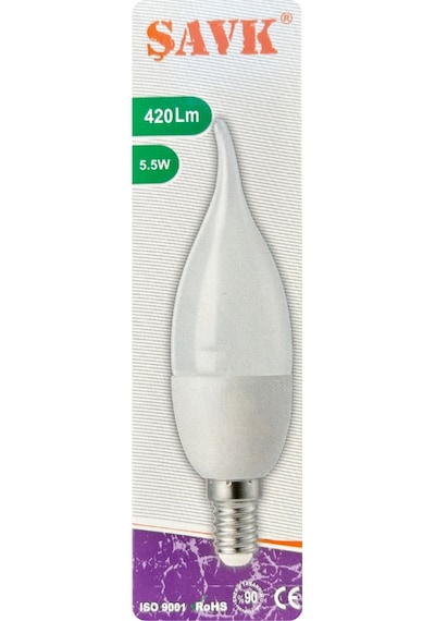 8 Adet Şavk 5,5w 37w Beyaz Işık 6500k E14 Duylu İnce Duy Led Kıvrık Ampul