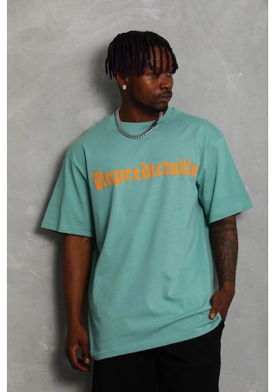 Barlashive Erkek Baskılı T-shirt Kısa Kol Bisiklet Yaka Regular Fit Tişört - Mint Yeşili Çok Renkli