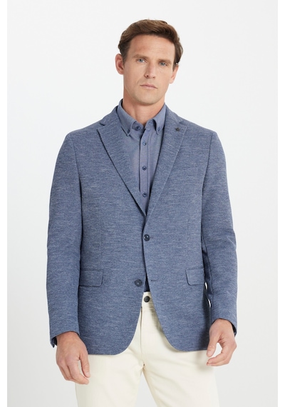 Ac&co Erkek Indıgo Regular Fit Rahat Kesim Mono Yaka Desenli Kapak Cepli Ceket İndigo