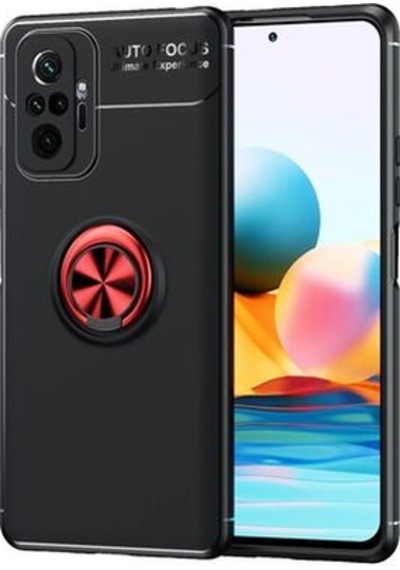 Redmi Note 10 Pro Kılıf Yüzüklü Sağlam Esnek Ringo Silikon Kapak Siyah - Kırmızı
