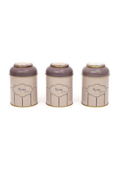 Retro Desenli Metal Saklama Kabı 3 Lü Set, 9 X 11 Cm Çok Renkli