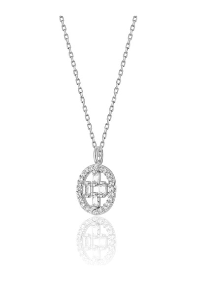 Zanaatsilver 925 ayar Gümüş Zincirli Oval Model Baget taşlı kolye