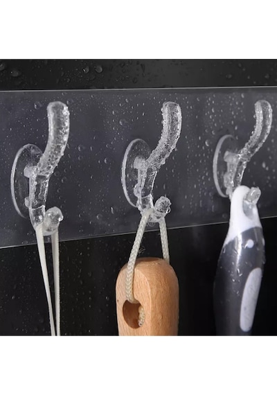 Sengenegel 5'li Kendinden Yapışkanlı Kapı Duvar Askısı Ağır Yük Taşıma 6x6cm Şeffaf Güçlü Yapışkanlı Askı Şeffaf