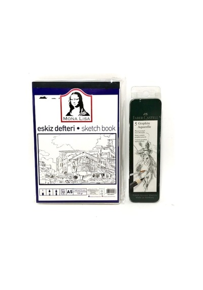 -faber Set - Eskiz Defteri A5 120 Gr 50yp - Faber Graphite Aquarelle Kurşun Kalem Metal Kutu