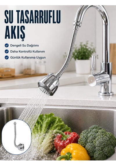Ayarlanabilir Musluk Başlığı Esnek Spiral Hortumlu Lavabo Uzatma Aparatı