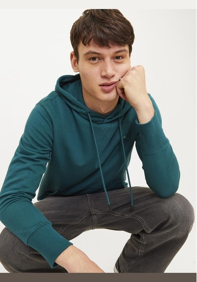 Jack & Jones Erkek Kapüsonlu Sweatshirt - Paulos 12256591 Deep Teal Yeşil