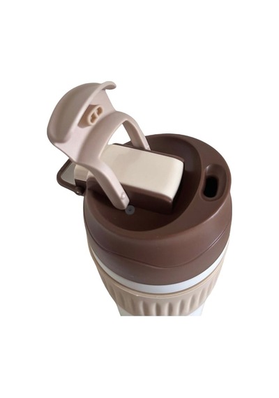 316 L Çelik Kahverengi 450 Ml Pipetli Soğuk Sıcak Kahve El Termos Mug Cin847khv Kahverengi