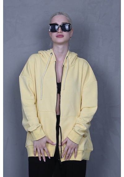 Madmext Sarı Kapüşonlu Basic Sweatshirt Mg1900 Sarı