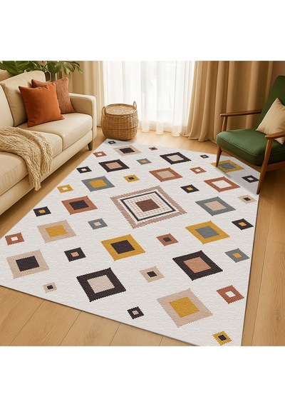 Turkıshrug Kıngdom Çok Renkli Dijital Baskılı Halı Modern Kilim Desenli Tasarım