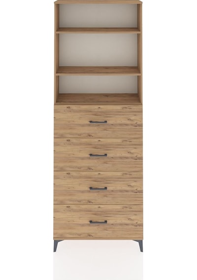 Arges Dolap 3 Raflı 4 Çekmeceli 88x30x243 Çam-çam Çam