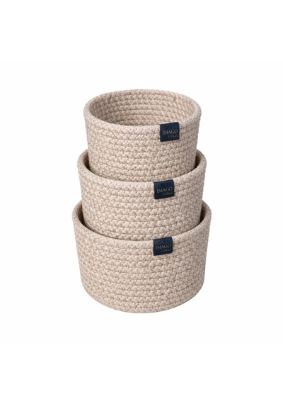 Dyrıs 3 Lü Dekoratif Sepet Seti El Yapımı Polyester İp Organizer 20-18-16 Cm Doğal Bej Kırçıllı Renk