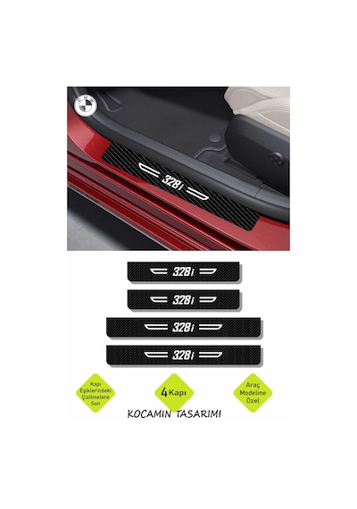 Bmw 328i Kapı Koruma Eşiği Dekoratif Siyah Karbon Üzeri Beyaz Bmw 328i Yazılı 4'lü Set