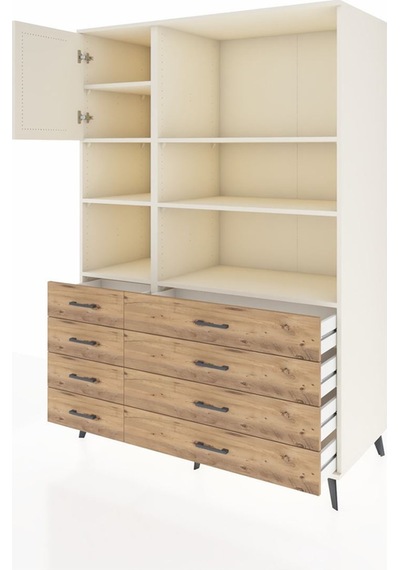 Kronos Dolap 7 Raflı 8 Çekmeceli Tek Kapaklı 132x59x195 Aytaşı-aytaşı/çam Aytası/atlas Çam