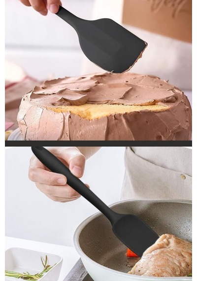 Silicolife Büyük Spatula, Isıya Dayanıklı Yanmaz Yapışmaz Tek Parça Silikon Spatula 26cm Siyah Siyah