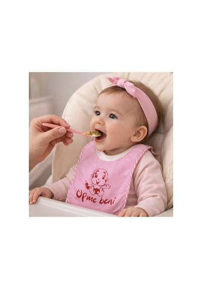 Öpme Beni Baskılı Bebek Mama Önlüğü Pembe