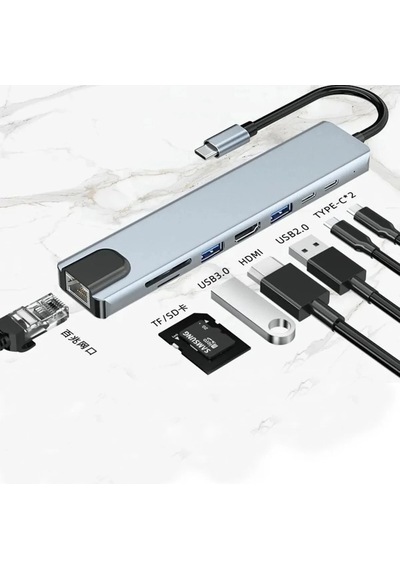 Miaxtreme 8 In 1 Usb Type-c Usb 2.0/3.0 Audio 3.5 Tf Sd Çevirici Adaptör Çok Portlu Çoklayıcı Usb Hub