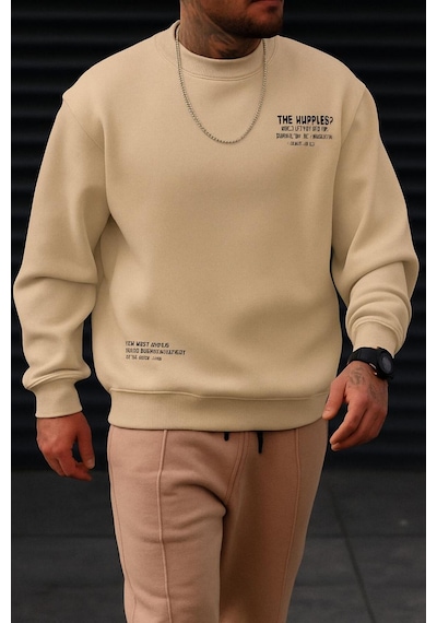 Benroma 3 İplik Penye The Happıes Baskılı Unisex Sweatshırt Bej