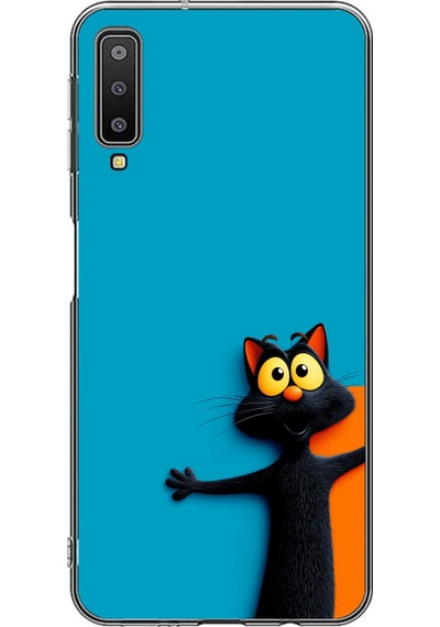 Samsung Galaxy A7 2018 Uyumlu Kedi Uyarısı Baskılı Silikon Kılıf Renkli