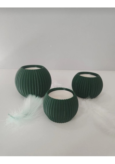 3 Lü Tealight Mumluk Seti Dekoratif Ev & Salon Mumluğu Hediyelik Set Koyu Yeşil