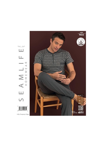 Seamlife Erkek %100 Pamuk Yazlık Kısa Kollu Pijama Takımı 9823 Gri