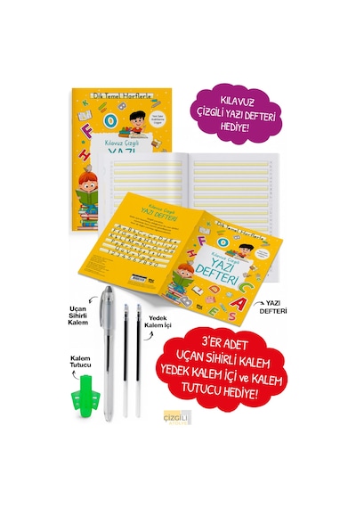 Oluklu Kitaplar 3 Lü Set - Alfabe Sayı Yazı - Yaz Sil Eğitim Kitabı - Sihirli Kalemli Okul Öncesi