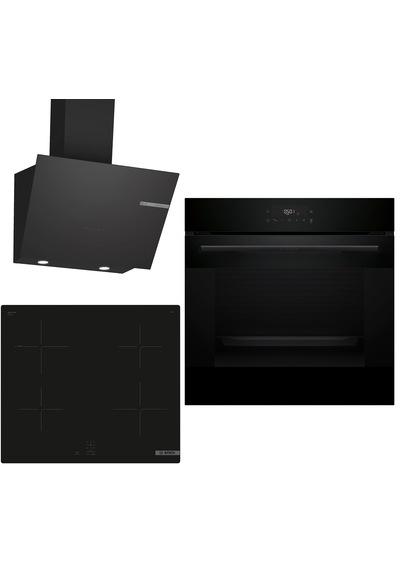 Bosch 648 HJG852YB0T - PUG61KAA5E - DWK66PJ60T İndüksiyon Ocaklı Siyah 3'Lü Ankastre Set
