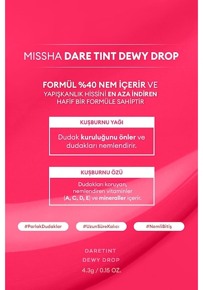 Uzun Süre Kalıcı, Nemli Bitiş Sunan Parlak Tint Dare Tint Dewy Drop Pink Pebble Çok Renkli