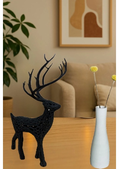 Modern Geyik Biblo 3'lü Set Siyah 7x10x15 Cm