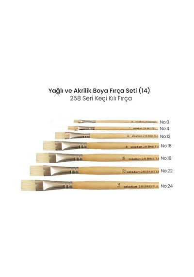 Yağlı Ve Akrilik Boya Fırça Seti 14 258 Seri Keçi Kılı Fırça