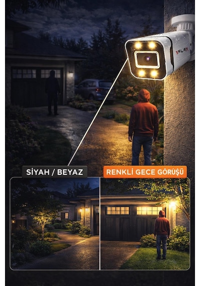 Fury 4 Ultra Warm Led Gece Renkli Görüntü Güvenlik Kamerası Dış Mekan Su Geçirmez