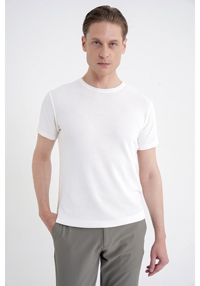 Efor Comfort Fit Rayon Karışımlı Ekru Bisiklet Yaka Tişört Ts 925