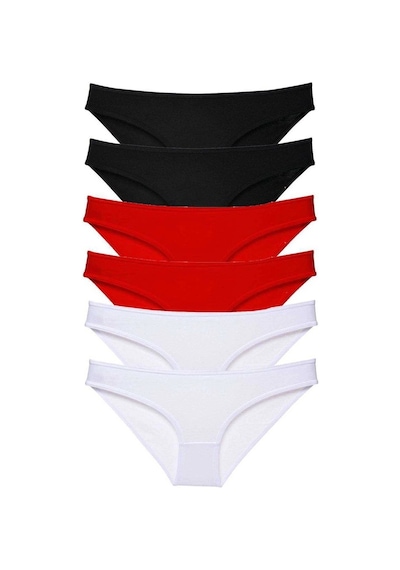 Hubrendy Tedarik 6 Adet Süper Eko Set Likralı Kadın Slip Külot Siyah Kırmızı Beyaz Çok Renkli
