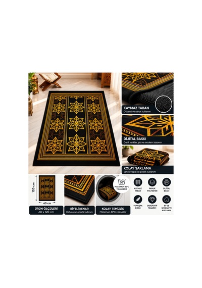 Kaymaz Tabanlı Seccade Namazlık 60x120 Cm Dijital Baskılı Yıkanabilir Siyah Dekoratif Seccade Siyah - 934745754 Siyah Kaymaz Tabanlı Seccade Namazlık 60x120 Cm Dijital Baskılı Yıkanabilir Siyah Dekoratif Seccade Siyah - 934745754 Siyah
