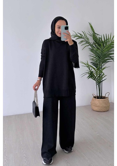 Ka Hijab Işıltılı Merserize Takım - Siyah
