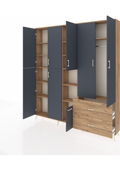 Arges Dolap 12 Raflı 2 Çekmeceli Tek Askılı 220x30x243 Çam-antrasit/çam Antrasıt/atlas Çam Arges Dolap 12 Raflı 2 Çekmeceli Tek Askılı 220x30x243 Çam-antrasit/çam Antrasıt/atlas Çam