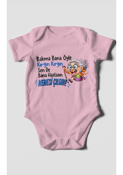 Morivokids Bakma Bana Öyle Yazılı Kısa Kollu Bebek Body %100 Pamuk Koyu Pembe