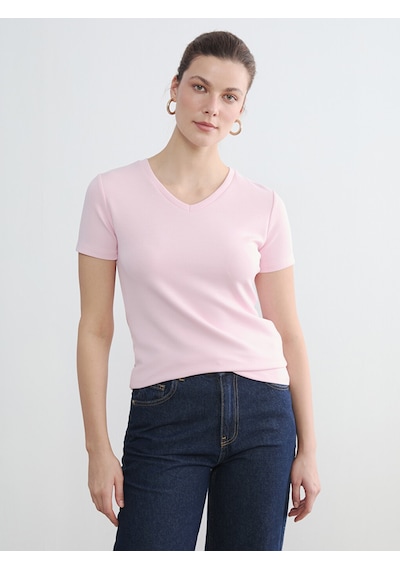 Lcwaıkıkı Basic Pembe V Yaka Soft Touch Kadın Tişört