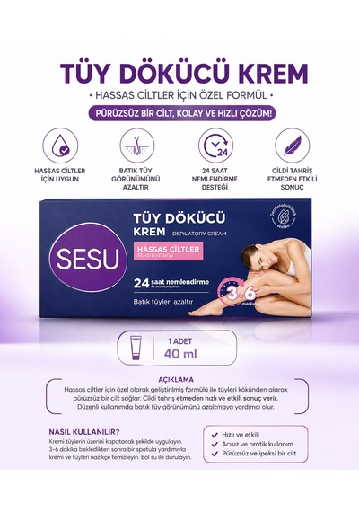 Sesu Tüy Dökücü Krem Hassas Cilt 40 Ml X 6 Adet