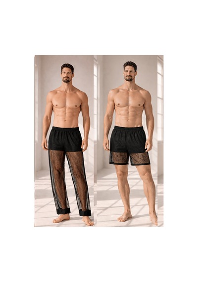 Qmen Style Erkek Kimono Takımı - 3 Lü File Set Bornoz + Pantolon + Şort Siyah